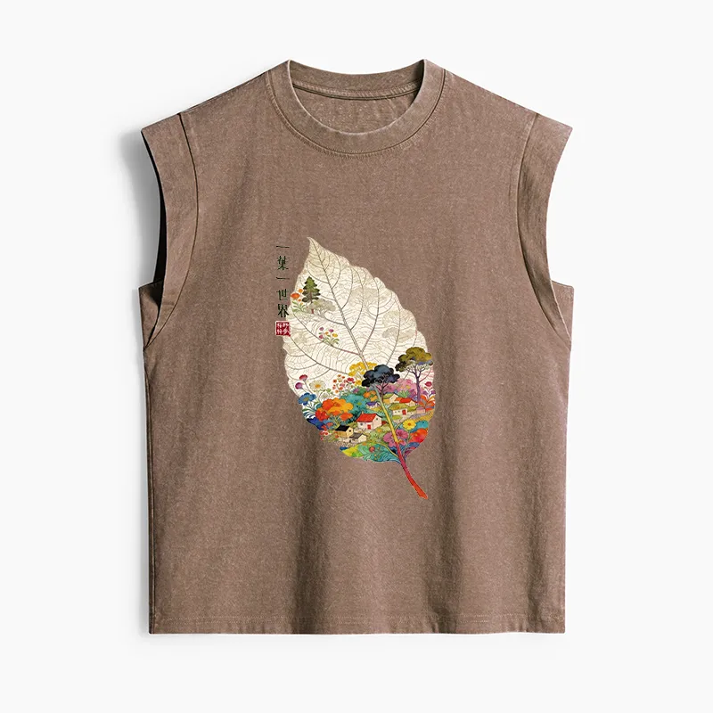 Tokyo-Tiger One Leaf Holds A Tiny Colorful World Women's Washed Tank Tops