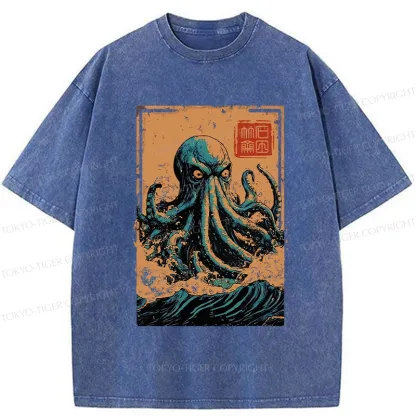 Tokyo-Tiger The Great Wave Off Octopus Washed T-Shirt
