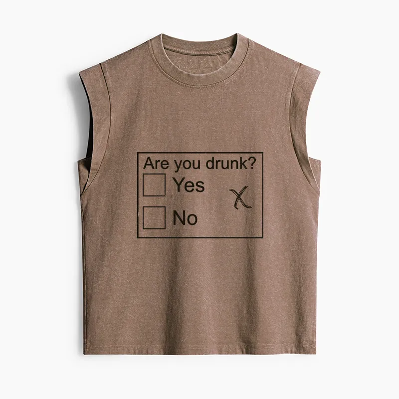 Tokyo-Tiger Confused Drunk Checkbox Graphic Women's Washed Tank Tops