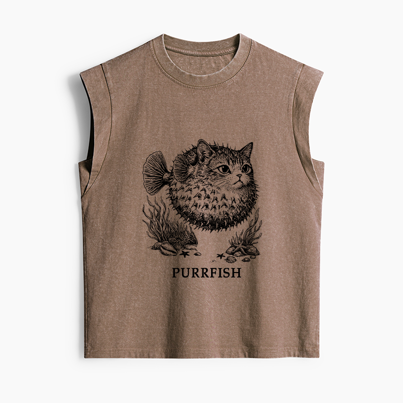 Tokyo-Tiger Spiky Puffer With Cute Cat Head Women's Washed Tank Tops