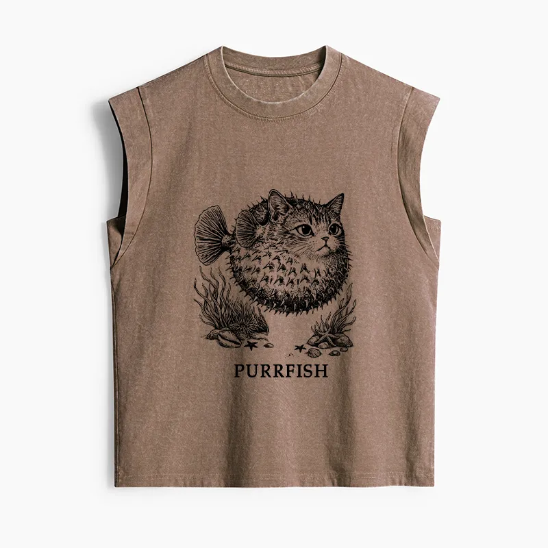 Tokyo-Tiger Spiky Puffer With Cute Cat Head Women's Washed Tank Tops