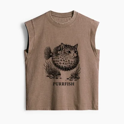Tokyo-Tiger Spiky Puffer With Cute Cat Head Women's Washed Tank Tops