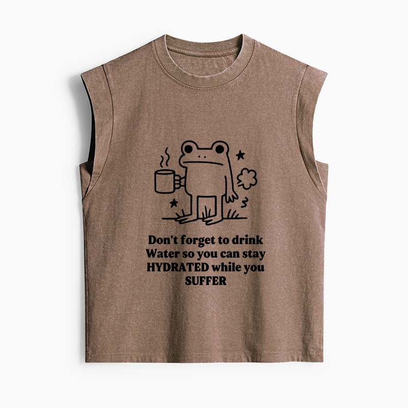 Tokyo-Tiger Frog Says Drink Water Women's Washed Tank Tops