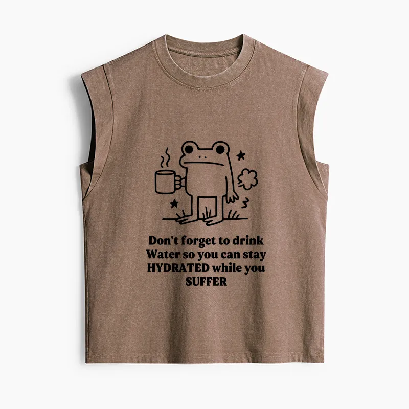 Tokyo-Tiger Frog Says Drink Water Women's Washed Tank Tops