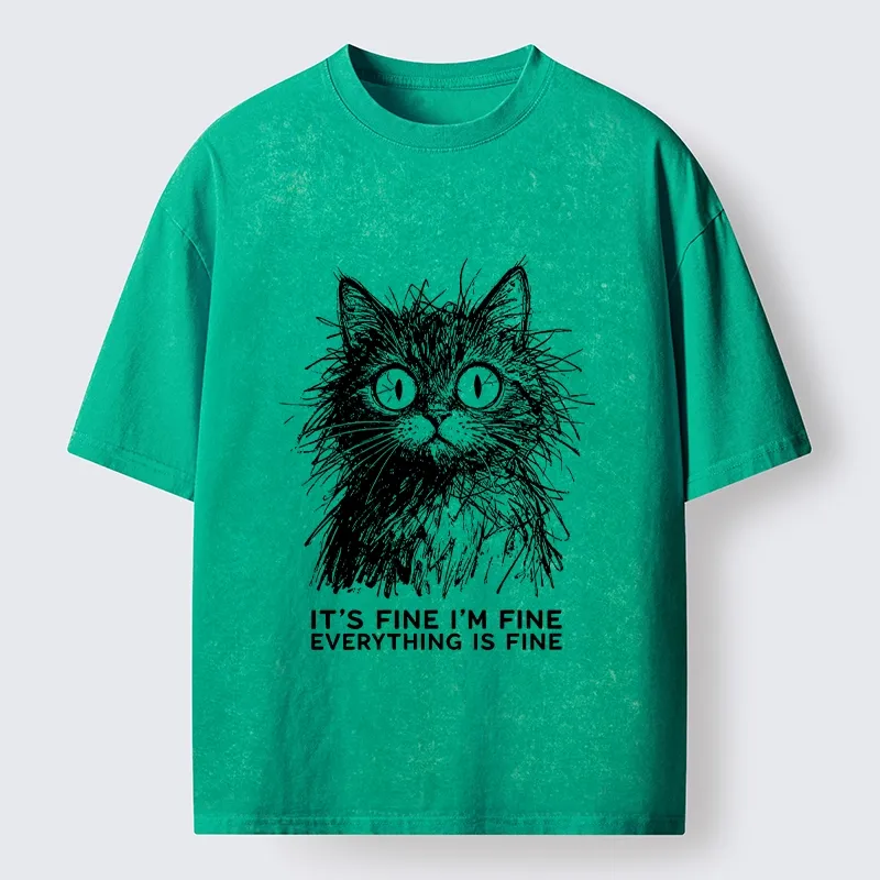 Tokyo-Tiger Fluffy Wild Cat Calm Fake Mood Washed T-Shirt