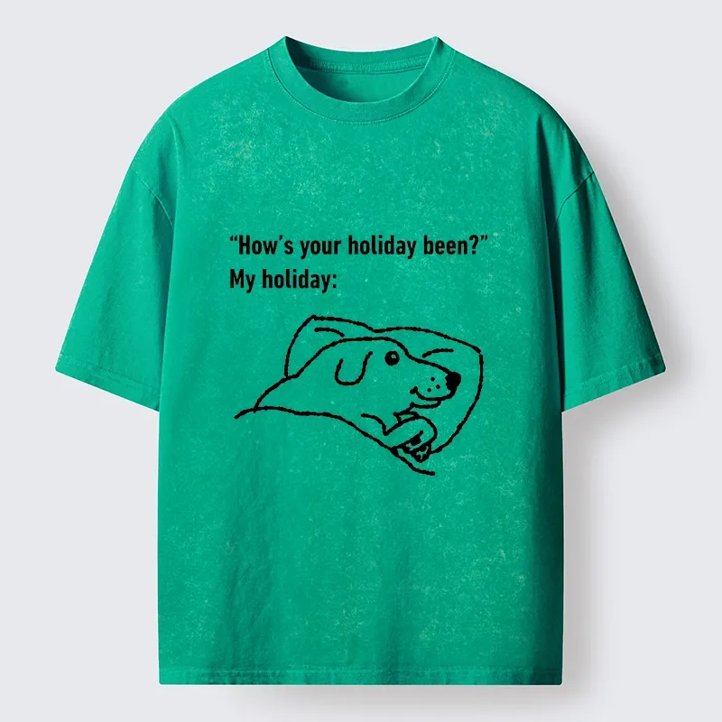 Tokyo-Tiger Tired Dog After Long Holiday Break Washed T-Shirt