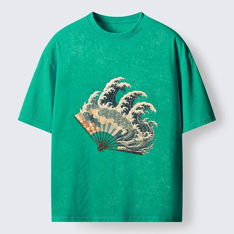Tokyo-Tiger Wave Fan Classic Japanese Ukiyo E Art Washed T-Shirt