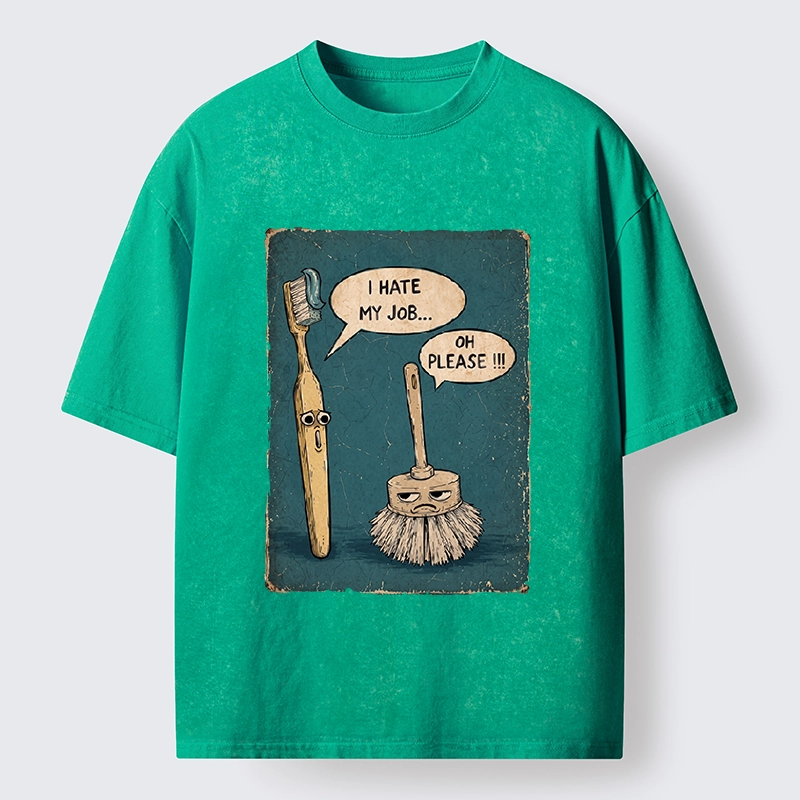 Tokyo-Tiger Relatable Work Stress Brush Print Washed T-Shirt