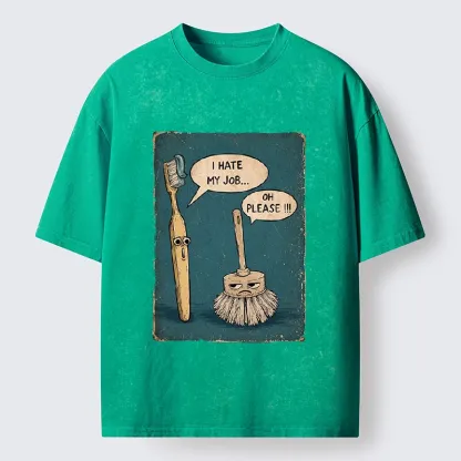 Tokyo-Tiger Relatable Work Stress Brush Print Washed T-Shirt