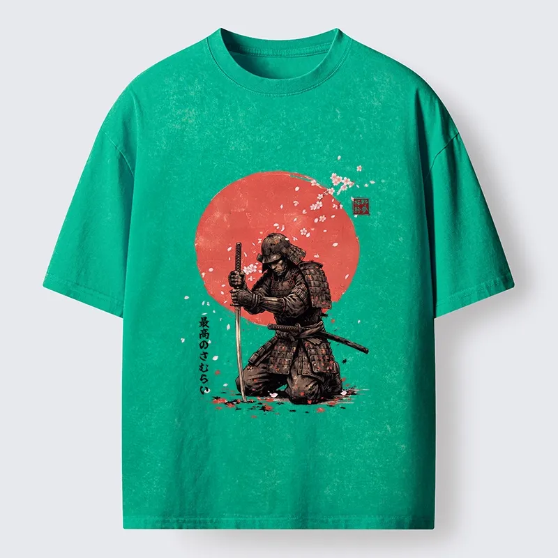 Tokyo-Tiger Sakura Samurai Traditional Japan Art Washed T-Shirt