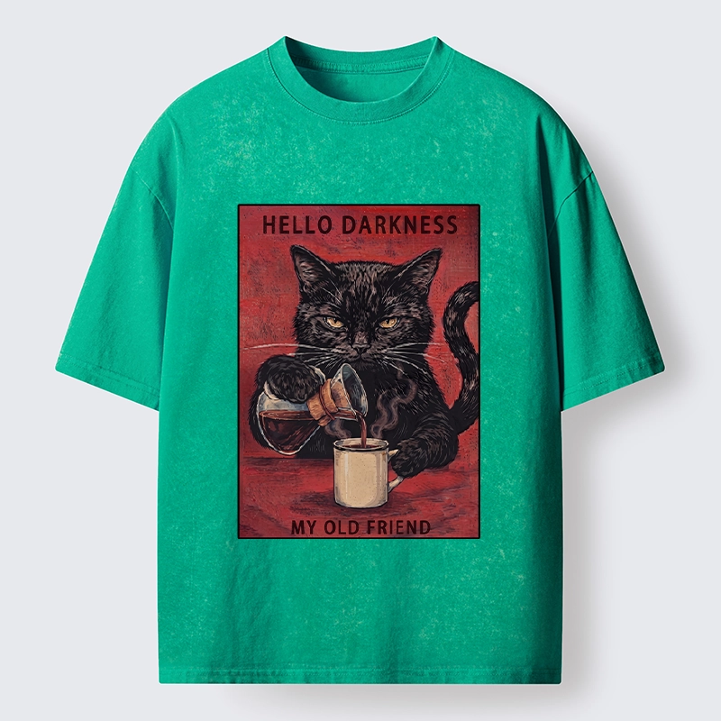 Tokyo-Tiger Moody Black Cat Pours Coffee Art Washed T-Shirt