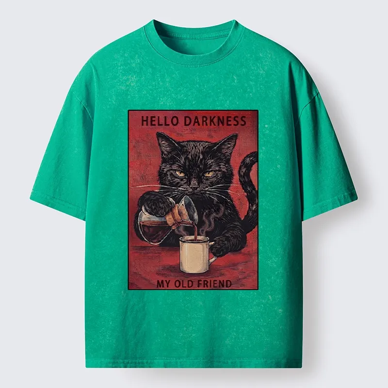 Tokyo-Tiger Moody Black Cat Pours Coffee Art Washed T-Shirt