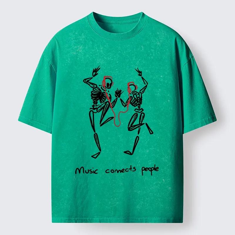 Tokyo-Tiger Music Connects Souls Skeleton Graphic Washed T-Shirt