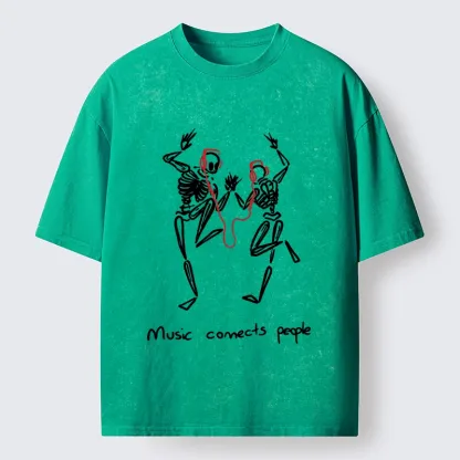 Tokyo-Tiger Music Connects Souls Skeleton Graphic Washed T-Shirt