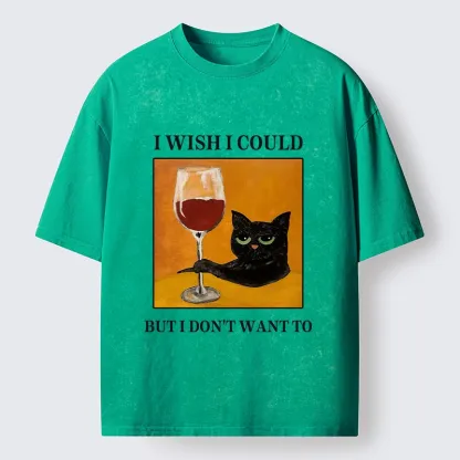 Tokyo-Tiger Sassy Black Cat Wine Funny Meme Washed T-Shirt