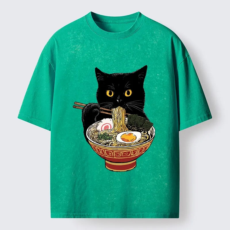 Tokyo-Tiger Funny Cat Ramen Lover Food Meme Washed T-Shirt