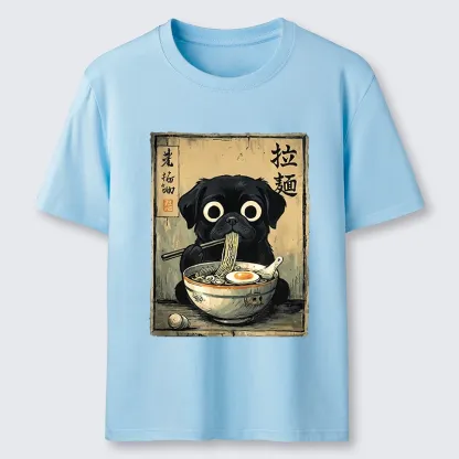 Tokyo-Tiger Cute Black Dog Eating Hot Ramen Classic T-Shirt