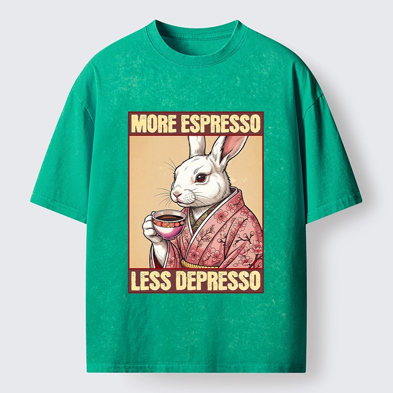 Tokyo-Tiger Happy Sakura Bunny Drinks Morning Espresso Washed T-Shirt
