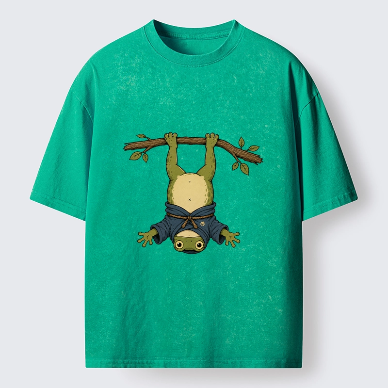 Tokyo-Tiger Relaxed Tree Frog Loose Blue Robe Graphic Washed T-Shirt