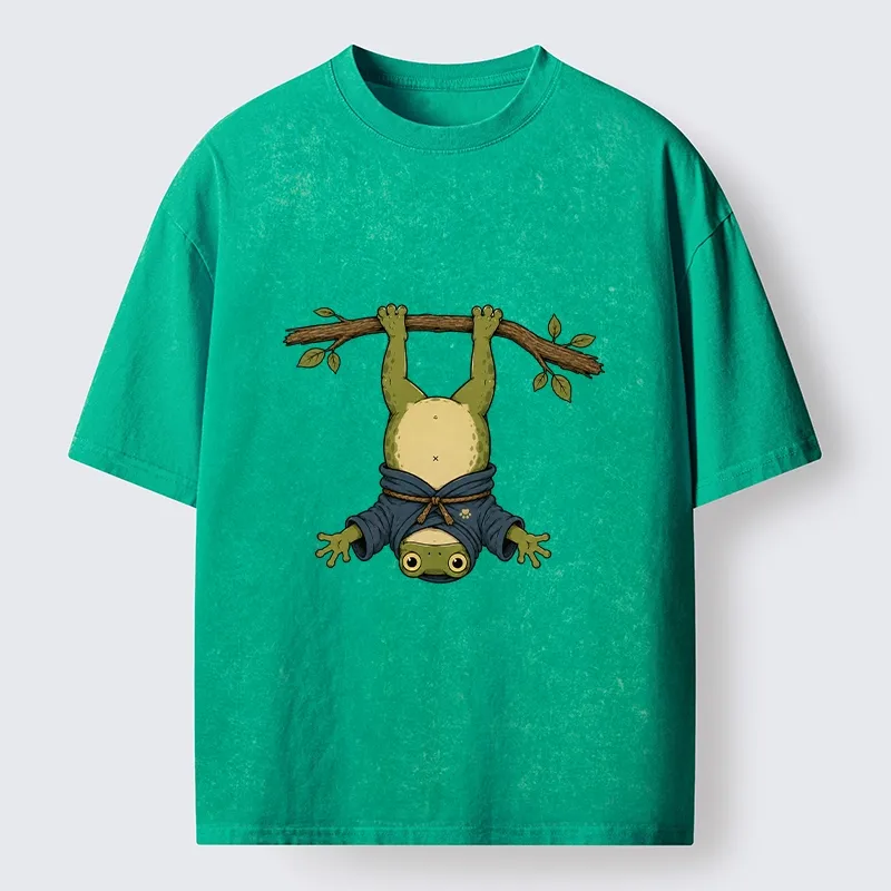 Tokyo-Tiger Relaxed Tree Frog Loose Blue Robe Graphic Washed T-Shirt