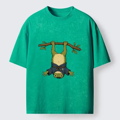Tokyo-Tiger Relaxed Tree Frog Loose Blue Robe Graphic Washed T-Shirt
