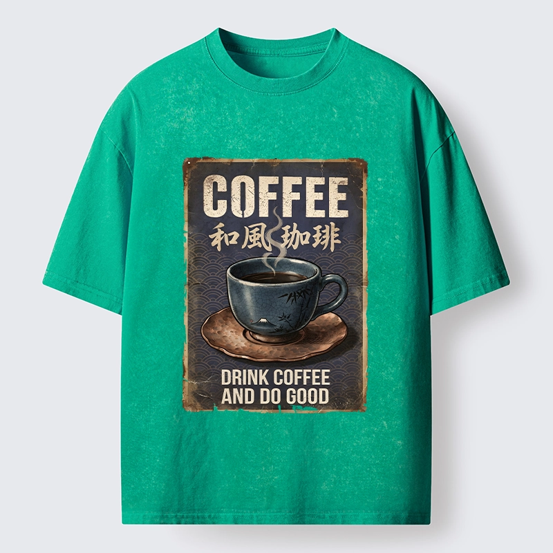 Tokyo-Tiger Funny Japanese Coffee Life Quote Washed T-Shirt
