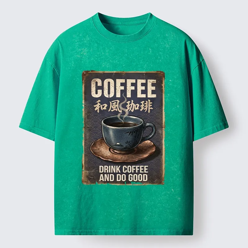 Tokyo-Tiger Funny Japanese Coffee Life Quote Washed T-Shirt
