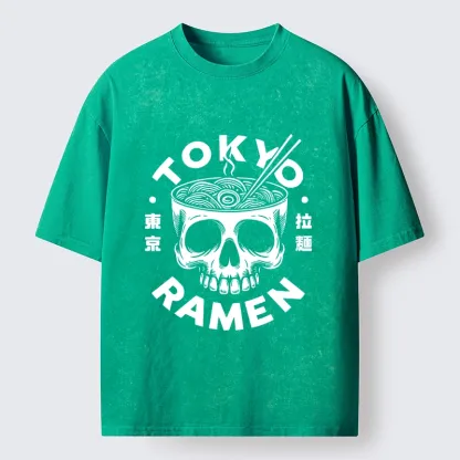 Tokyo-Tiger Dark Tokyo Ramen Funny Meme Washed T-Shirt