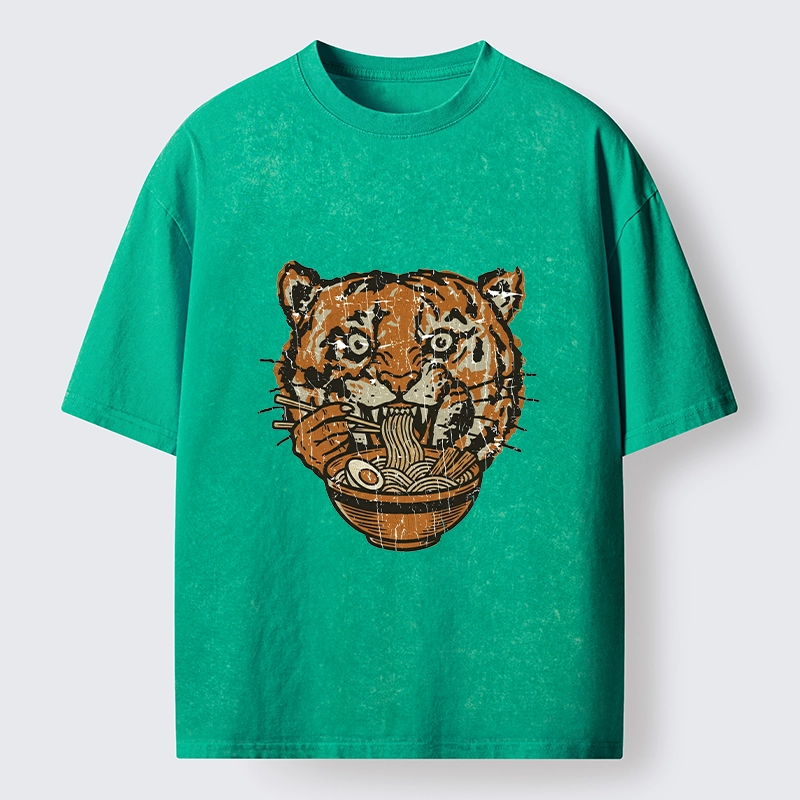 Tokyo-Tiger Vintage Tiger Ramen Funny Meme Washed T-Shirt