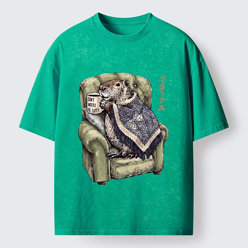 Tokyo-Tiger Relax Capybara Cozy Sofa Warm Blanket Washed T-Shirt