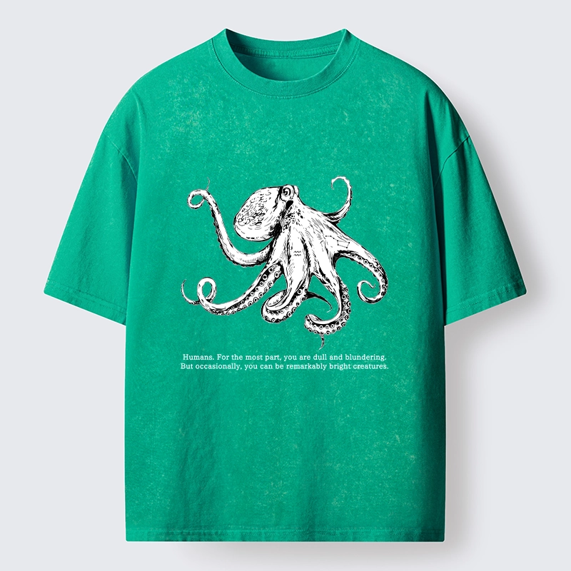 Tokyo-Tiger Vintage Octopus Line Drawing Washed T-Shirt