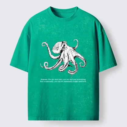 Tokyo-Tiger Vintage Octopus Line Drawing Washed T-Shirt