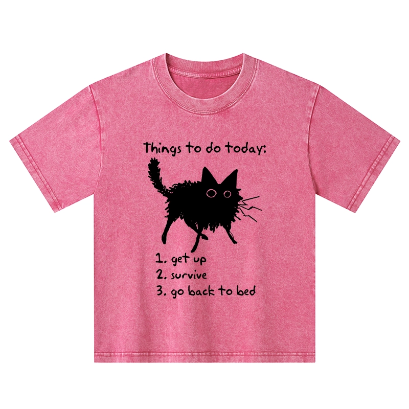Tokyo-Tiger Lazy Cat Survive Day Funny Meme Kids Washed T-Shirt