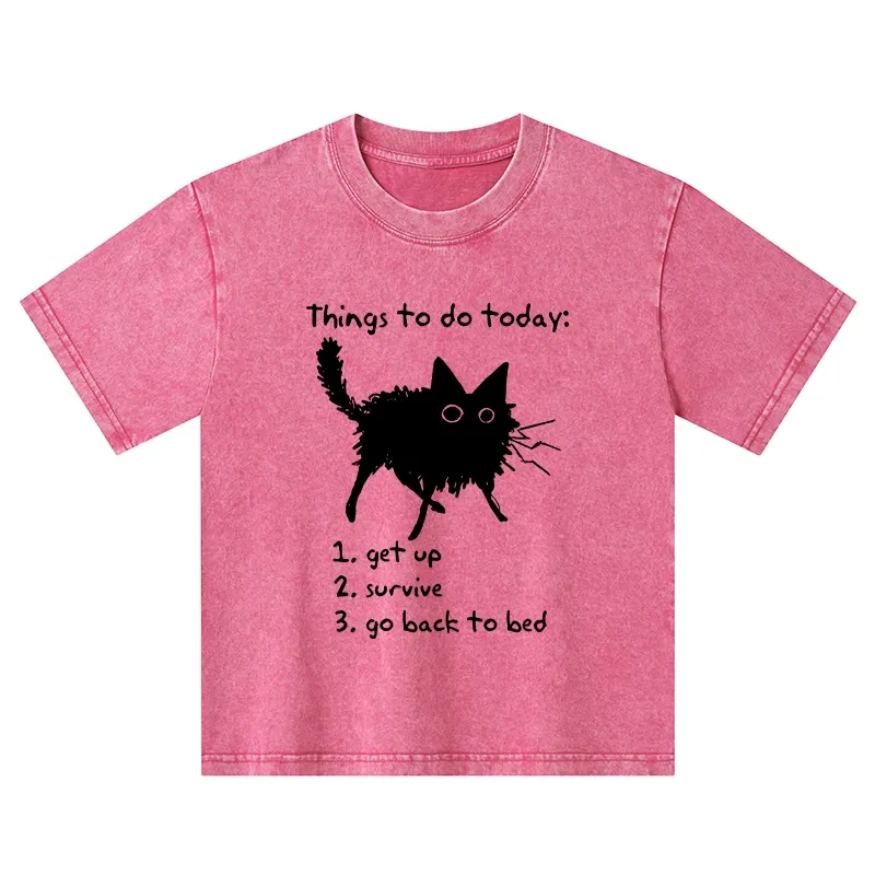 Tokyo-Tiger Lazy Cat Survive Day Funny Meme Kids Washed T-Shirt