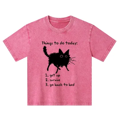 Tokyo-Tiger Lazy Cat Survive Day Funny Meme Kids Washed T-Shirt