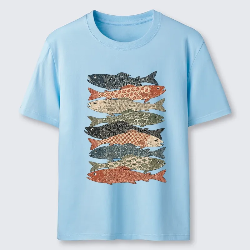 Tokyo-Tiger Patterned Stack Fish Japanese Block Print Classic T-Shirt