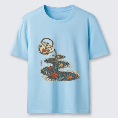 Tokyo-Tiger Maple Tea Pot Flowing River Ukiyo Art Classic T-Shirt