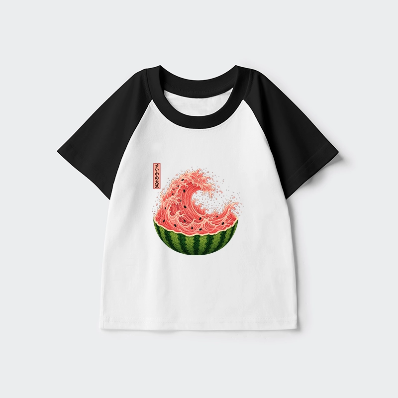 Tokyo-Tiger Watermelon Wave Summer Ukiyo Art Kids Raglan T-shirt