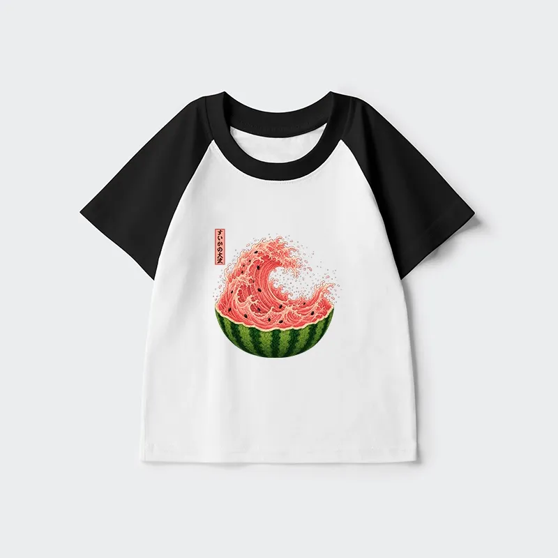 Tokyo-Tiger Watermelon Wave Summer Ukiyo Art Kids Raglan T-shirt
