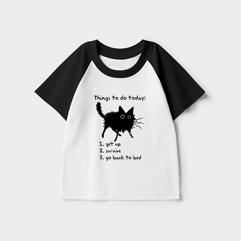 Tokyo-Tiger Lazy Cat Survive Day Funny Meme Kids Raglan T-shirt