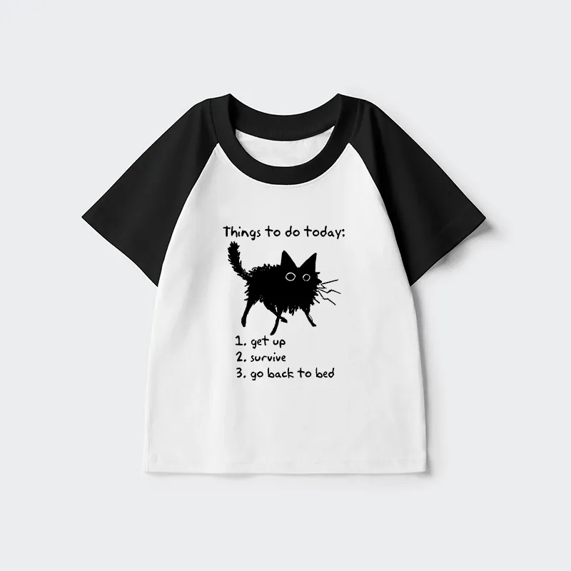 Tokyo-Tiger Lazy Cat Survive Day Funny Meme Kids Raglan T-shirt
