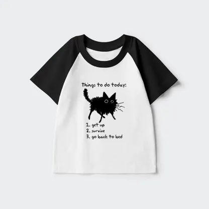 Tokyo-Tiger Lazy Cat Survive Day Funny Meme Kids Raglan T-shirt