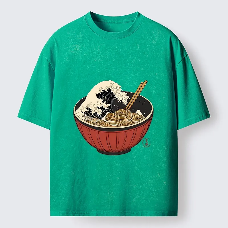 Tokyo-Tiger Great Wave Inside Ramen Bowl Washed T-Shirt
