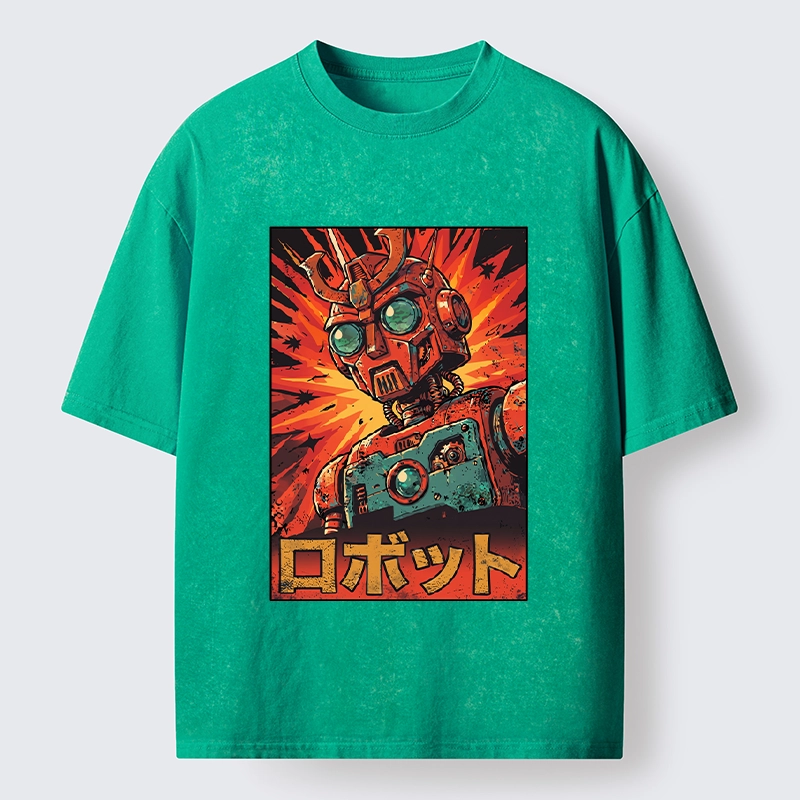 Tokyo-Tiger Retro Japanese Robot Washed T-Shirt
