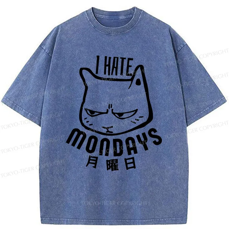 Tokyo-Tiger Cat Hate Monday Washed T-Shirt