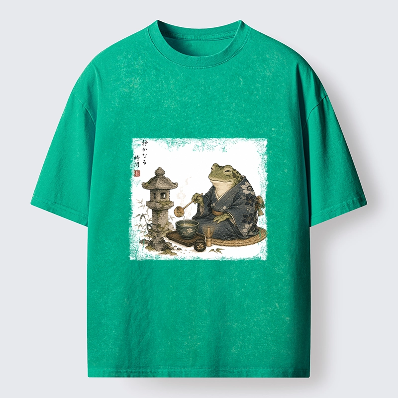 Tokyo-Tiger Calm Kimono Tea Frog Washed T-Shirt
