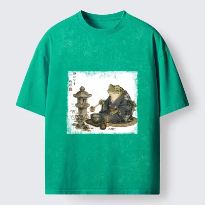 Tokyo-Tiger Calm Kimono Tea Frog Washed T-Shirt