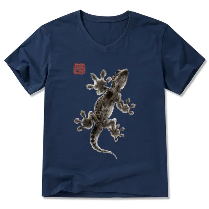Tokyo-Tiger Minimal Asian Ink Brush Gecko Vibe V-Neck Classic T-Shirt
