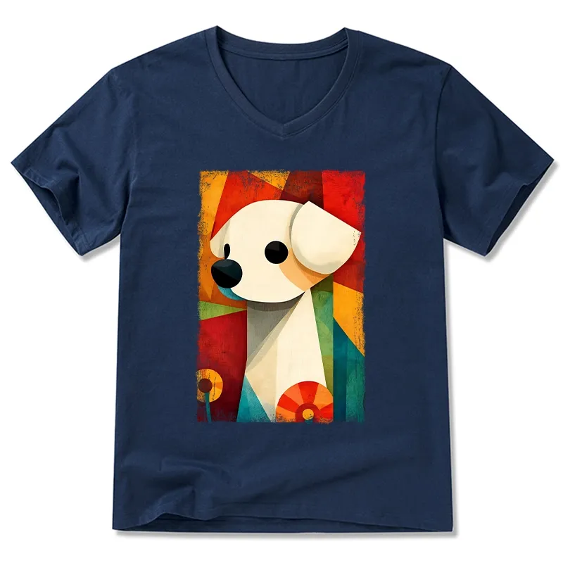 Tokyo-Tiger Retro Abstract Color Block Puppy Art V-Neck Classic T-Shirt