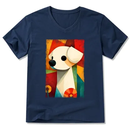 Tokyo-Tiger Retro Abstract Color Block Puppy Art V-Neck Classic T-Shirt